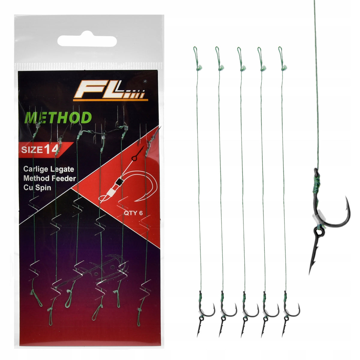 Ready Hooks Method Feeder on leader with needle - needle 7 mm hook #14 METHOD