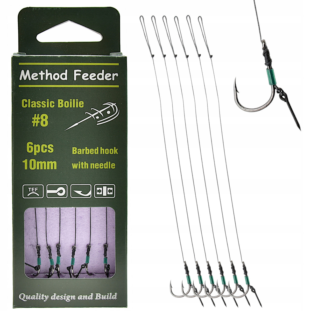 Ready Leaders method feeder 10 cm Hooks with barb #8 and needle 8mm 6pcs