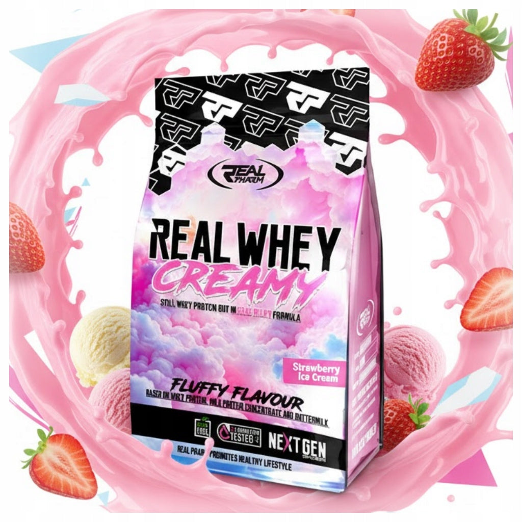 Real Pharm Whey Creamy Fluffy 700 g Strawberry Protein Supplement with Buttermilk