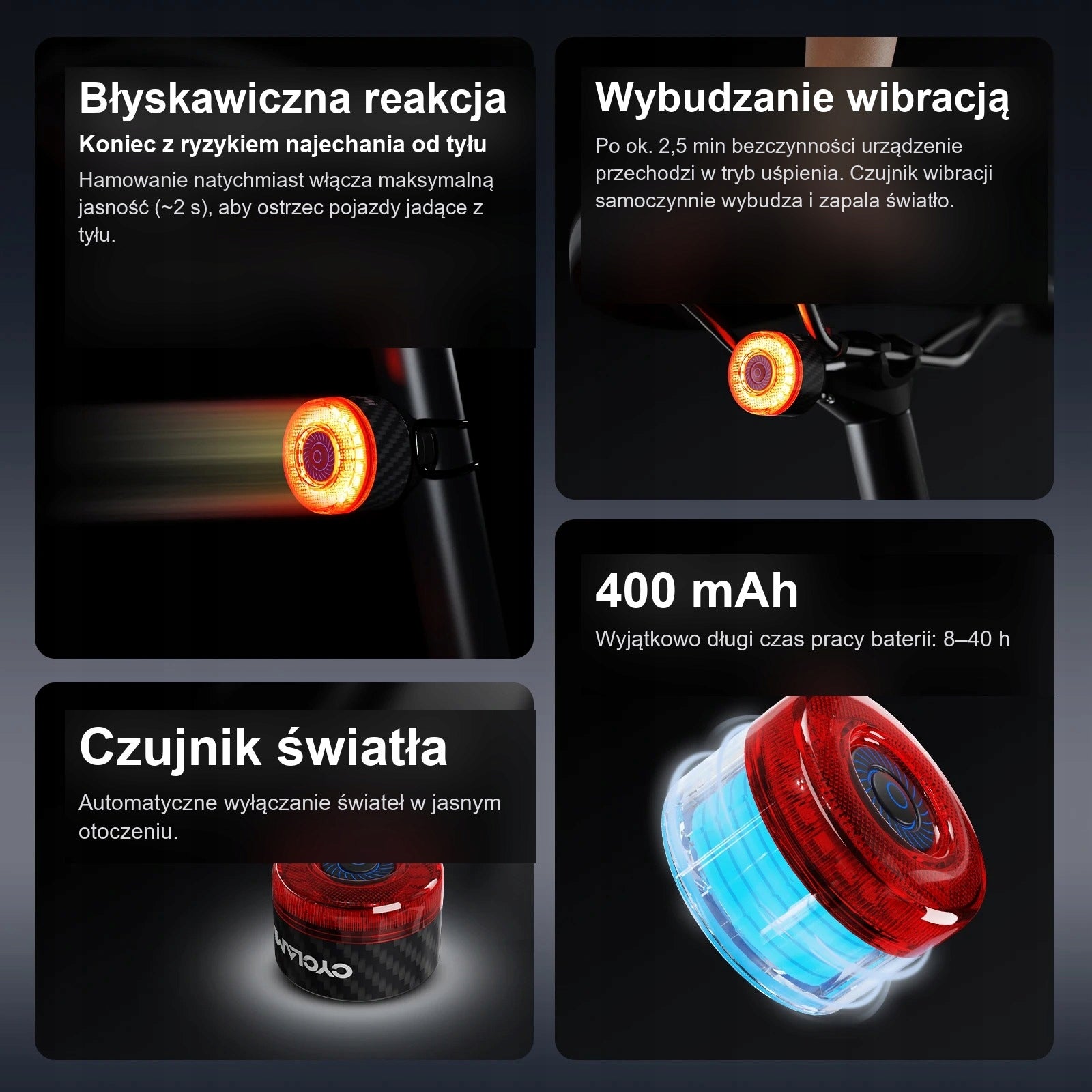 Rear Bike Light CYCLAMI CY120 Stop USB IP65 Brand CYCLAMI