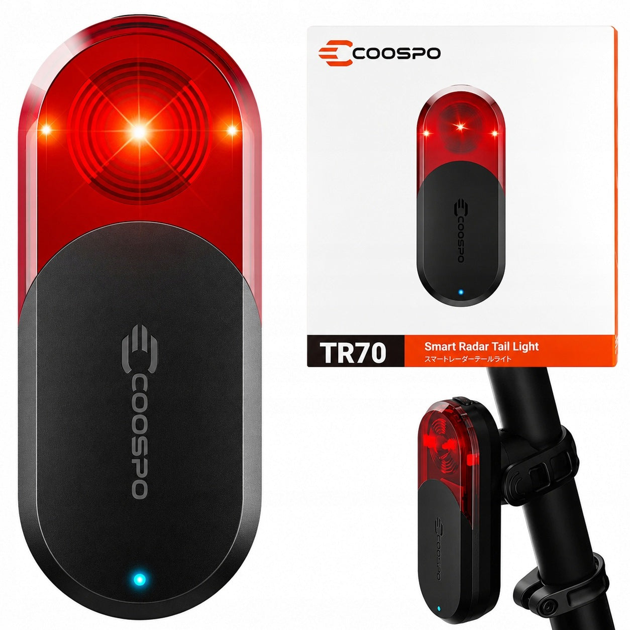 Rear Bike Light with Radar COOSPO TR70 USB C Ant+ Bluetooth RADAR
