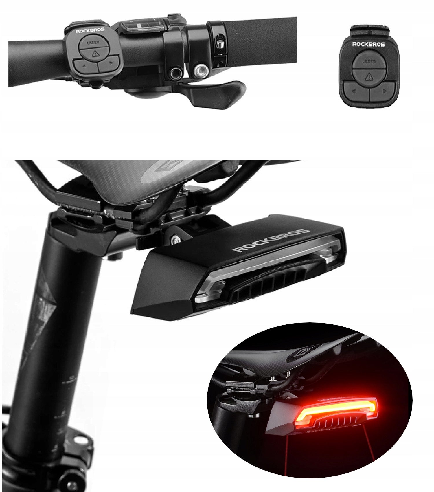 Rear bicycle light Rockbros LKWD-R1 with laser and remote control + cable