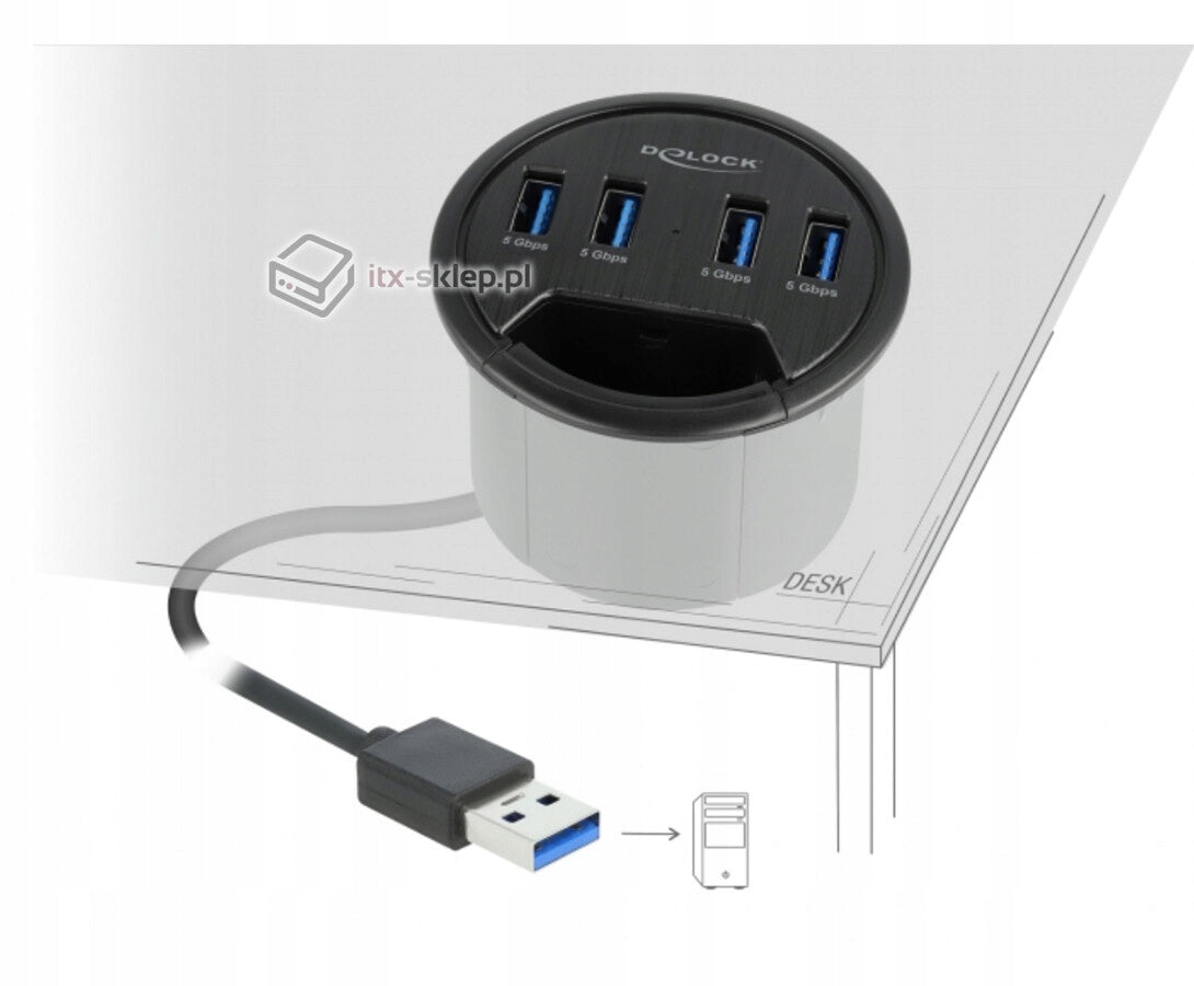 Recessed desk hub 4x USB 3.2 Delock 64153