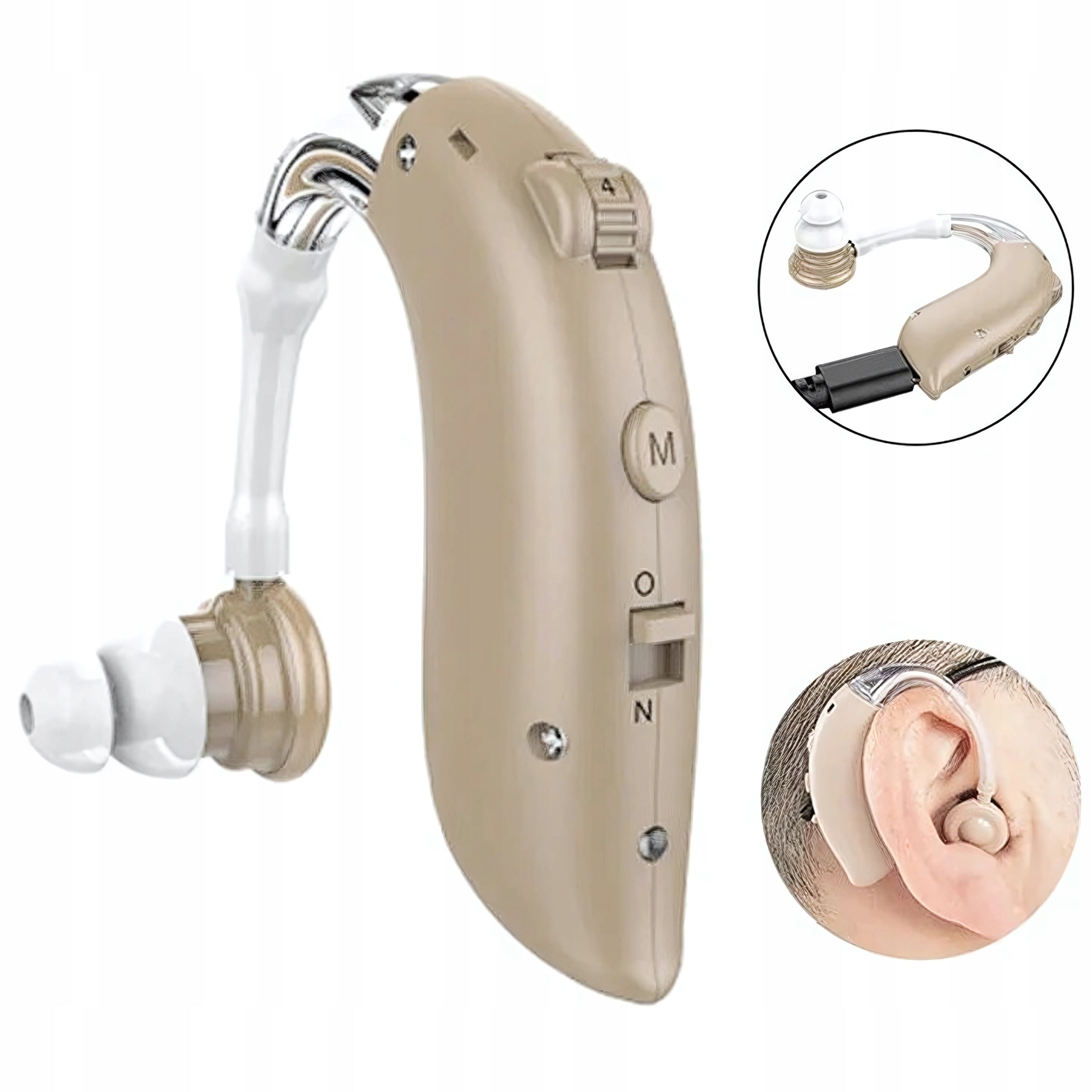 Rechargeable Behind-the-Bear Body Hearing Aid with Case and 4 Overlays