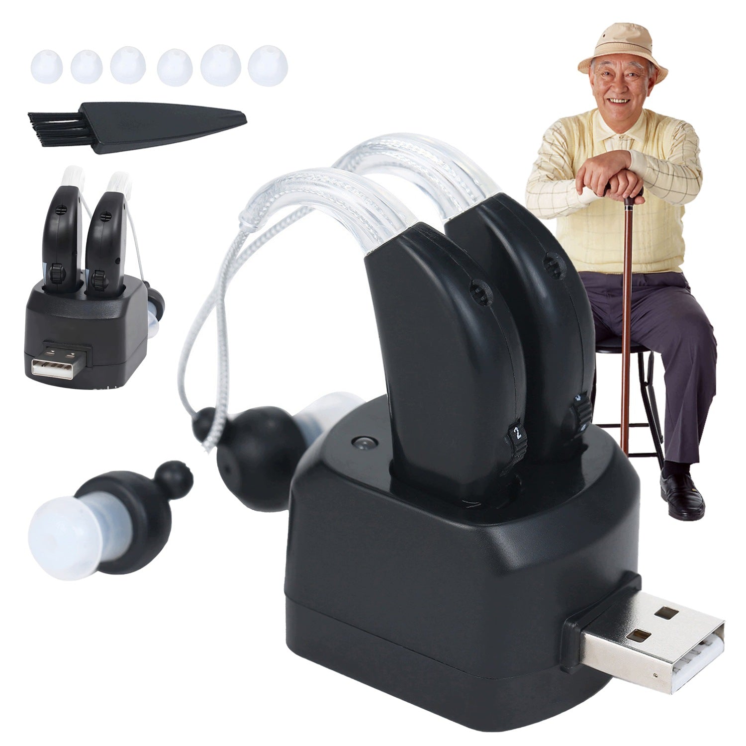 Rechargeable Hearing Aid BEDEE 2 Pcs 12 Inserts For 18h Work With Charger