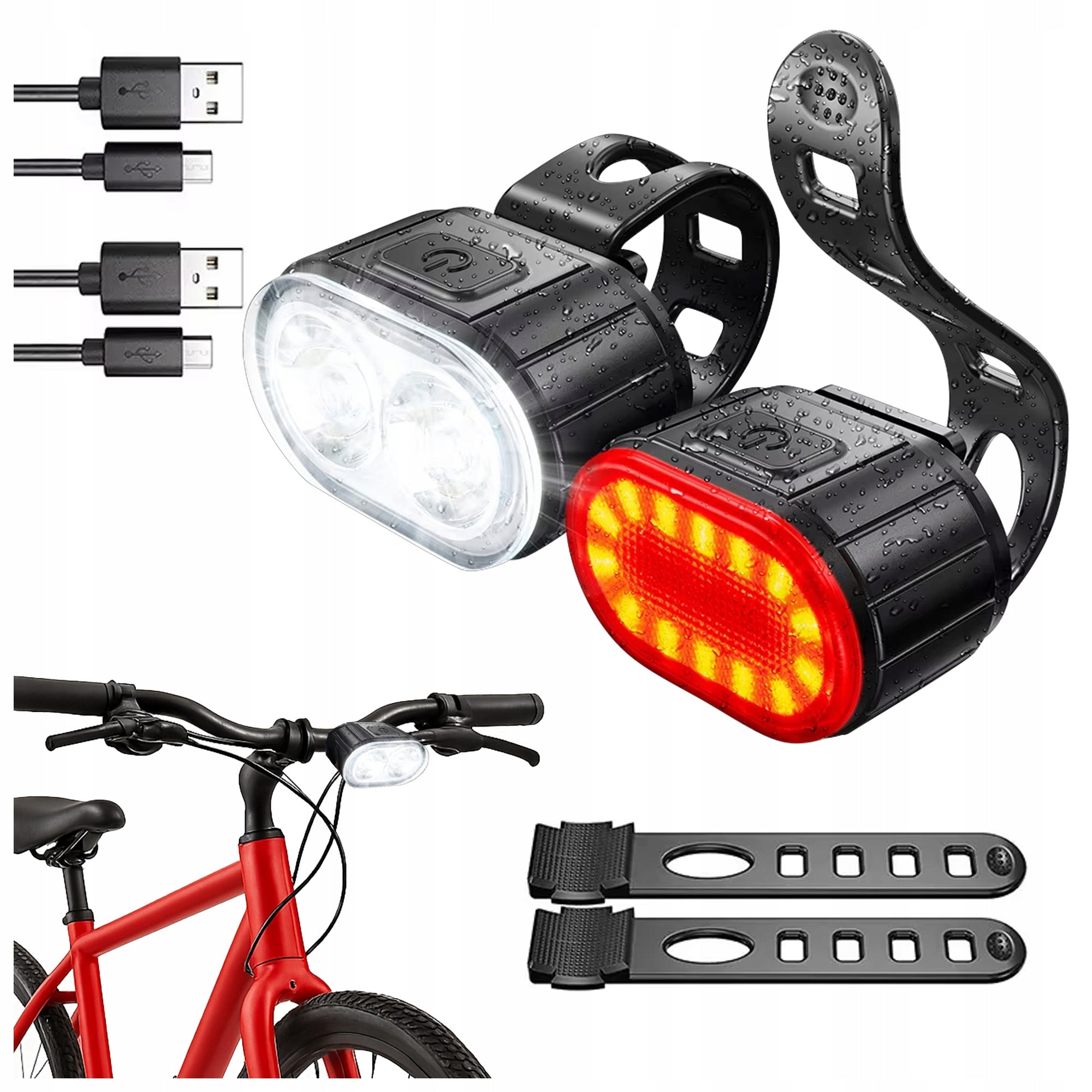 Rechargeable LED Bike Light USB FRONT REAR for Bike SET OF 2
