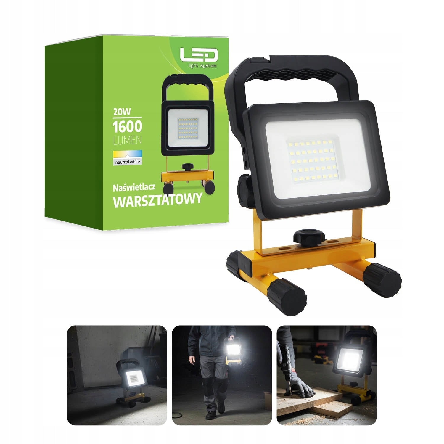 Rechargeable LED Floodlight Halogen Workshop 20W 4000K IP54