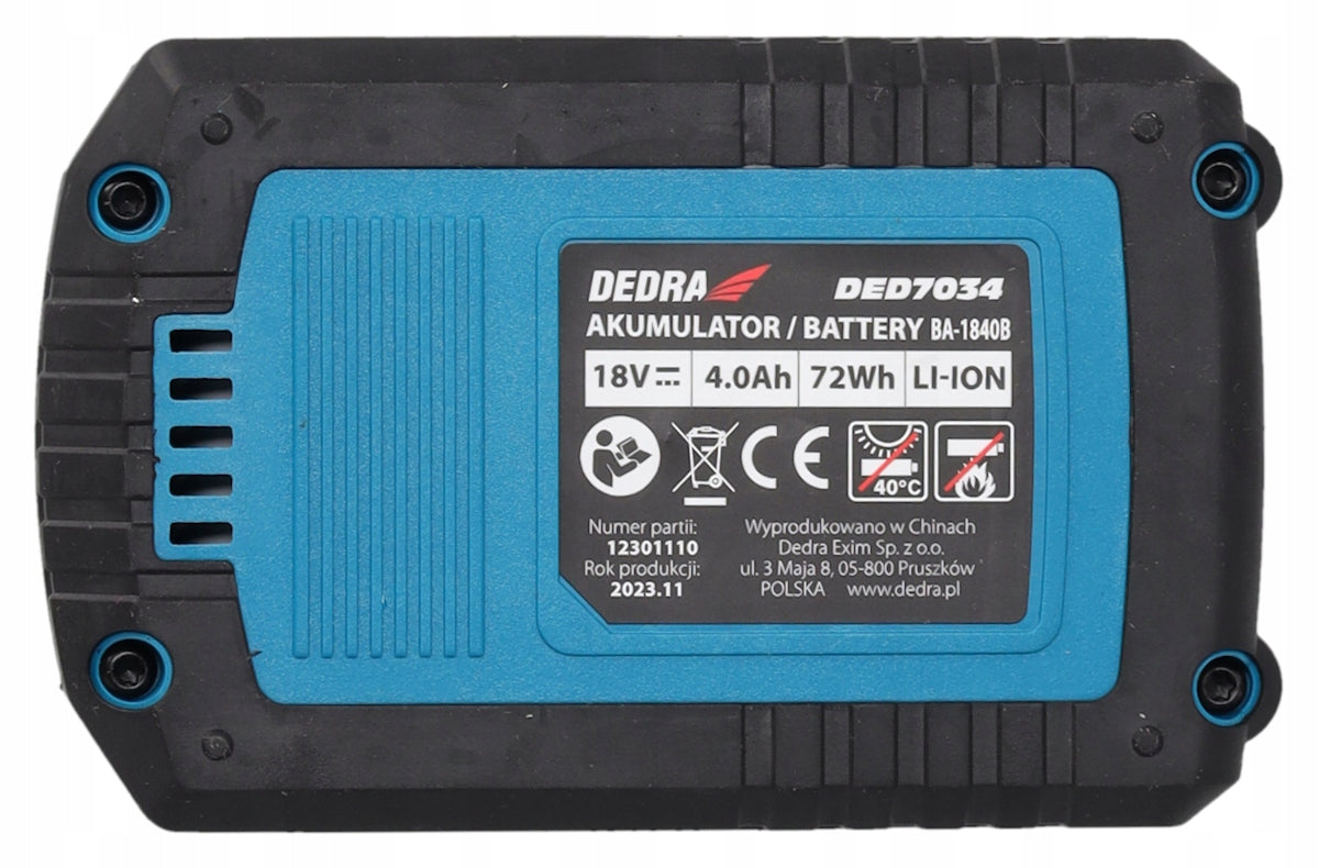 Rechargeable battery, DEDRA SAS+ALL DED7034 4.0Ah LI-ion battery Voltage (V) 18 V