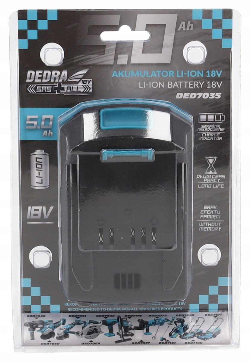 Rechargeable battery, DEDRA SAS+ALL DED7035 5.0Ah LI-ion battery Product weight with unit packaging 0.712 kg