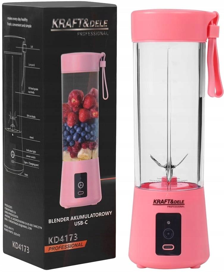 Rechargeable blender USB-C 400ml / 2x3000mAh pink KRAFT&DELE KD4173 Packaging status original