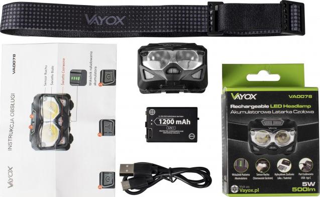 Rechargeable headlamp 500lm VA0078 VAYOX Batteries included yes