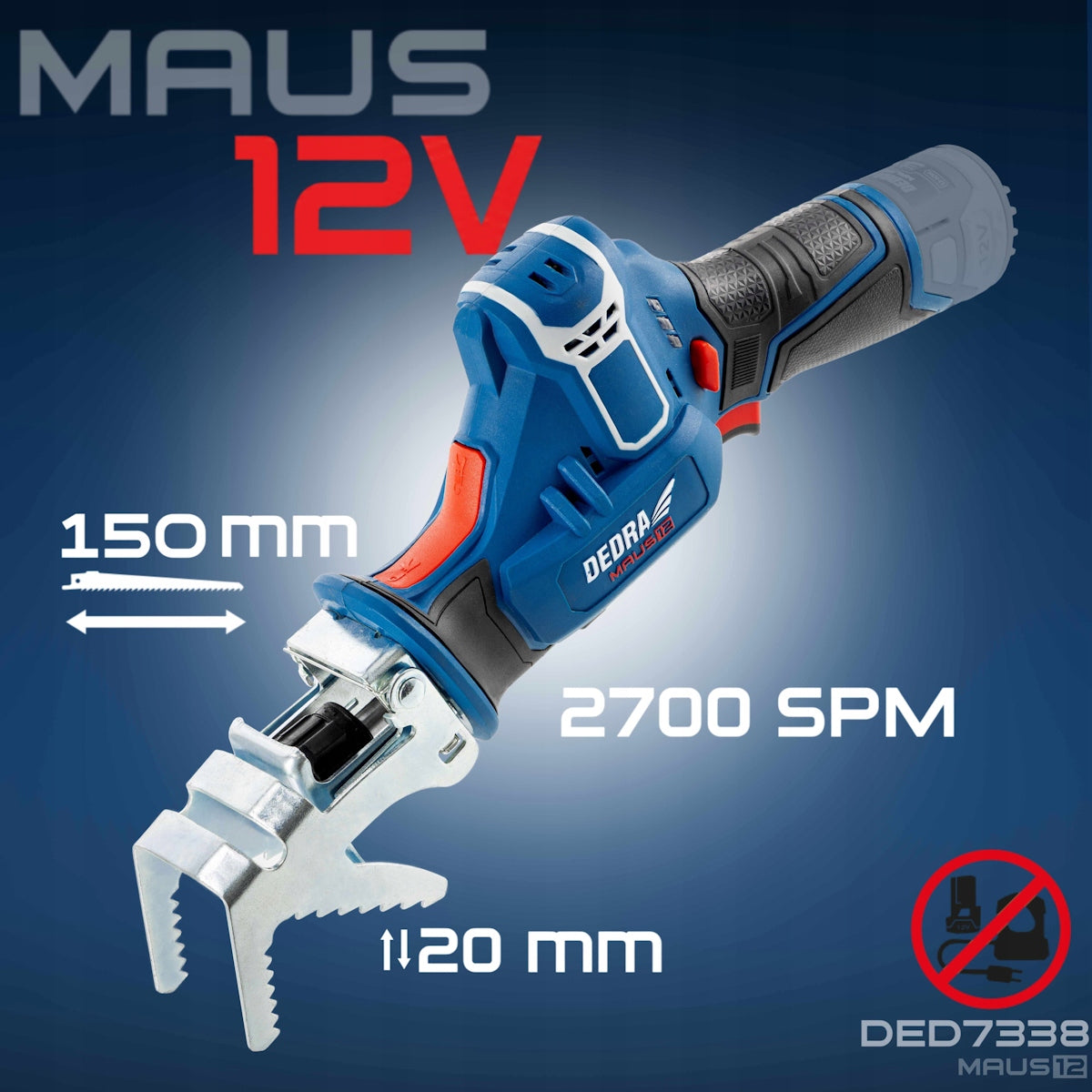 Reciprocating saw cordless fox tail jigsaw 12V DEDRA MAUS body Kind battery-powered