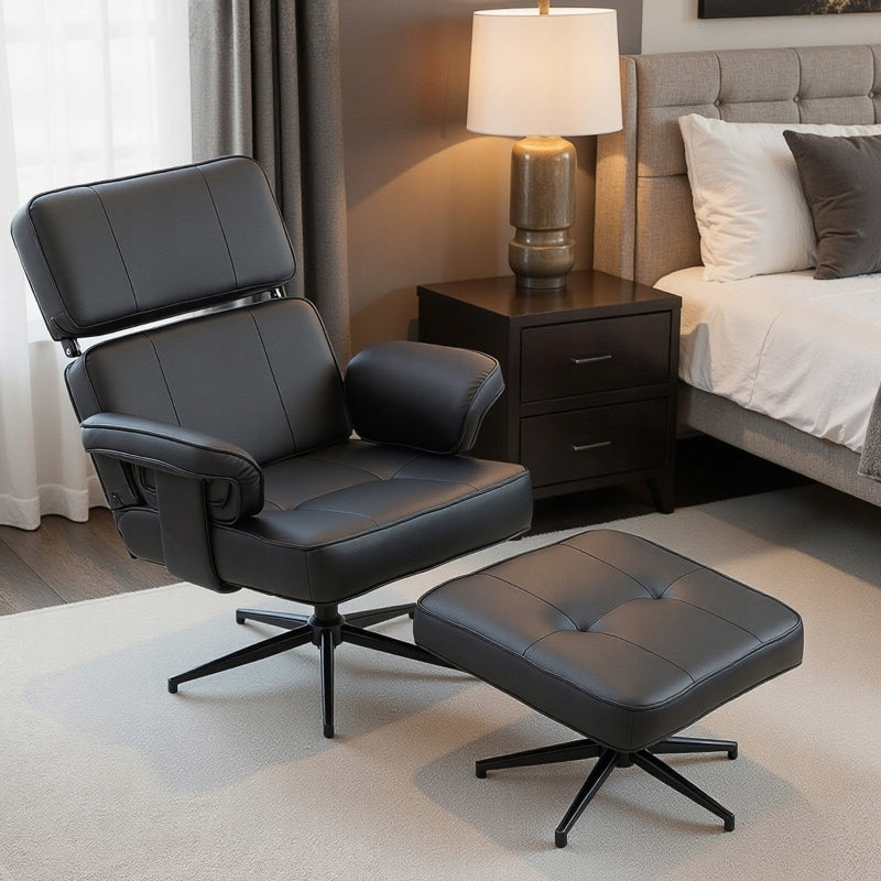 Reclining chair with footrest black eco leather