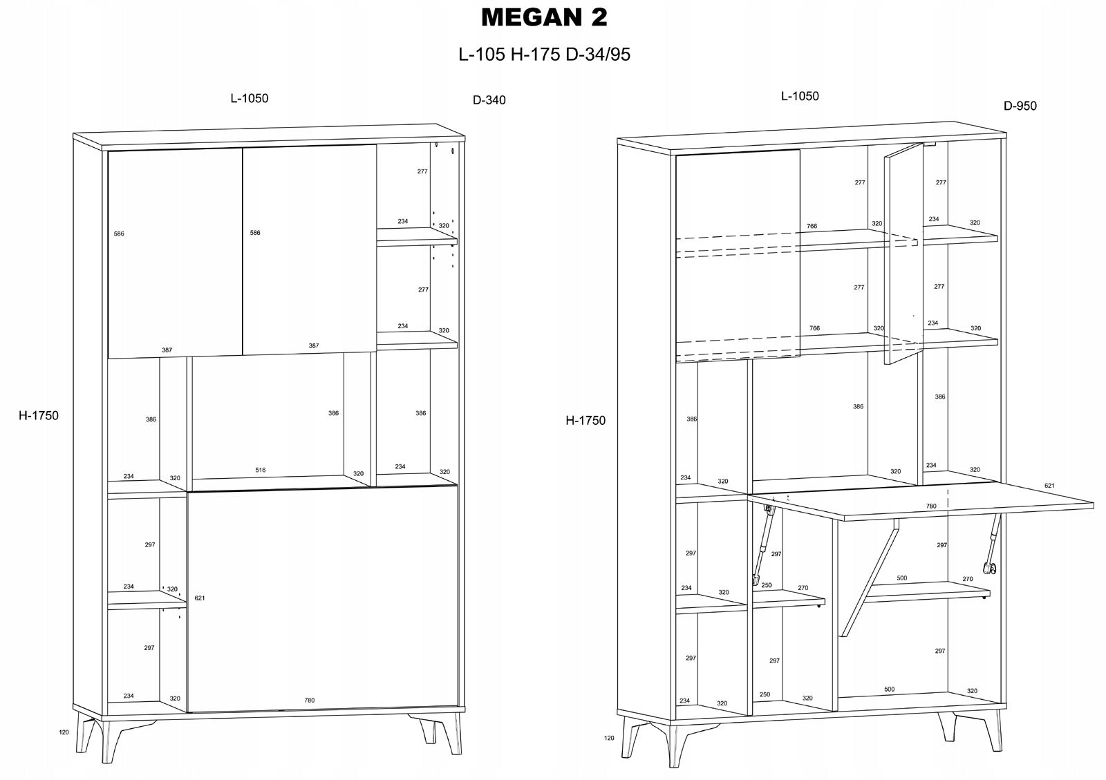 Reclining desk bookcase MEGAN 2 craft gold + Desk chair VIRE black Brand Homlando