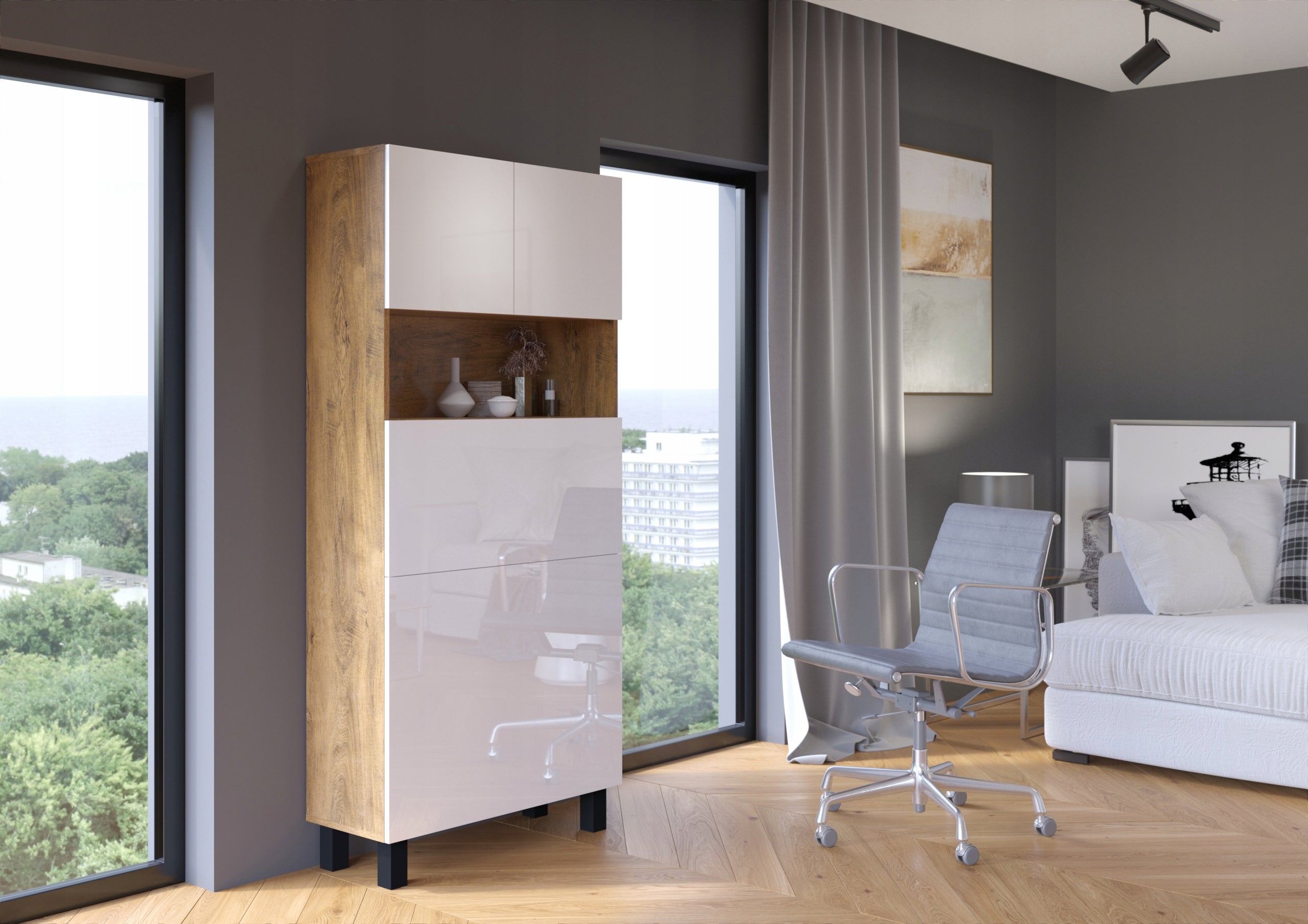 Reclining desk bookcase youth HOMI office burgundy oak/white gloss Body material laminated board