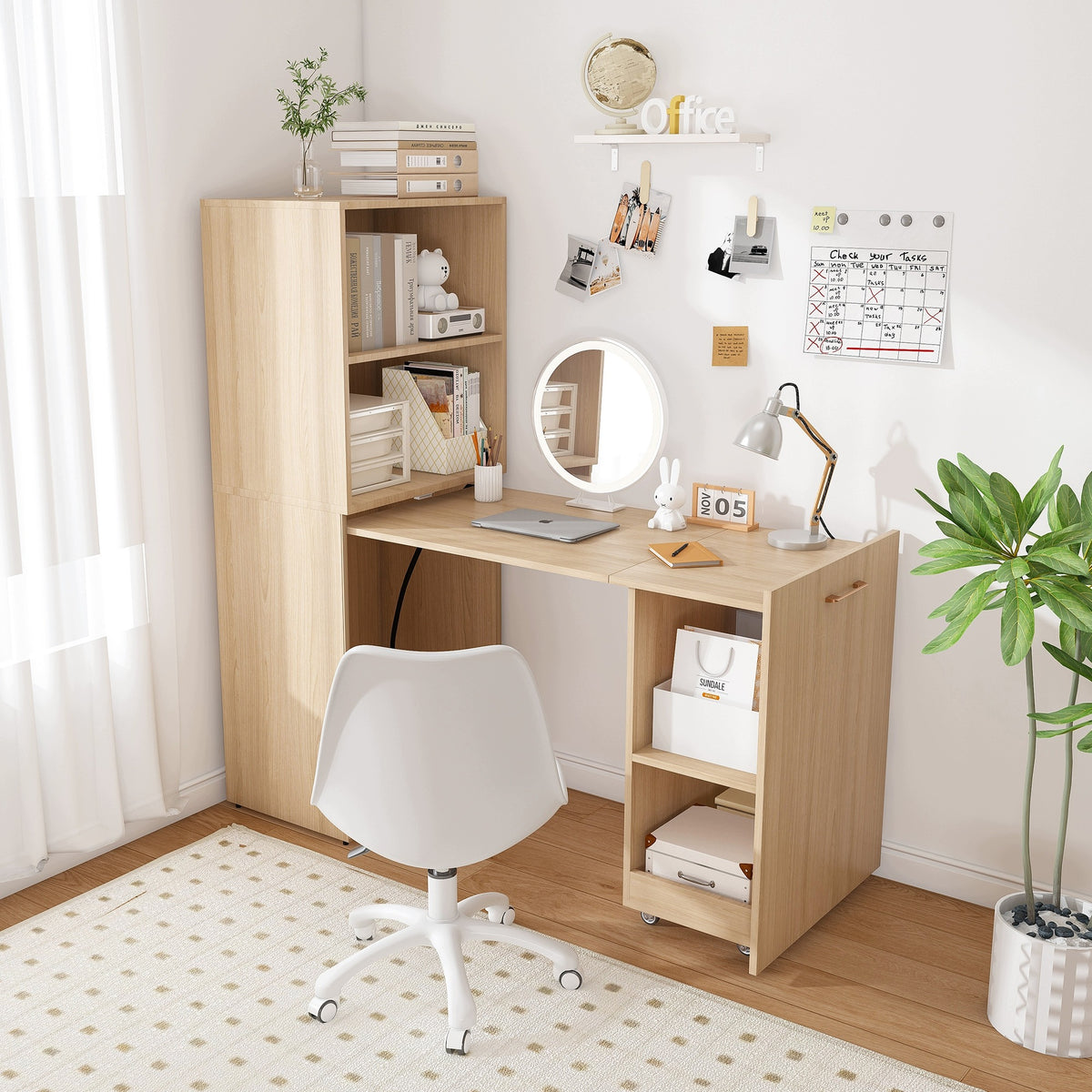 Reclining desk with cabinet, folding desk Adjustable, light natural oak Manufacturer code 8008918037998