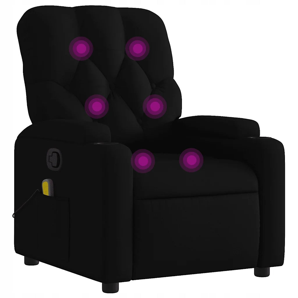 Reclining massage chair, black, fabric upholstered