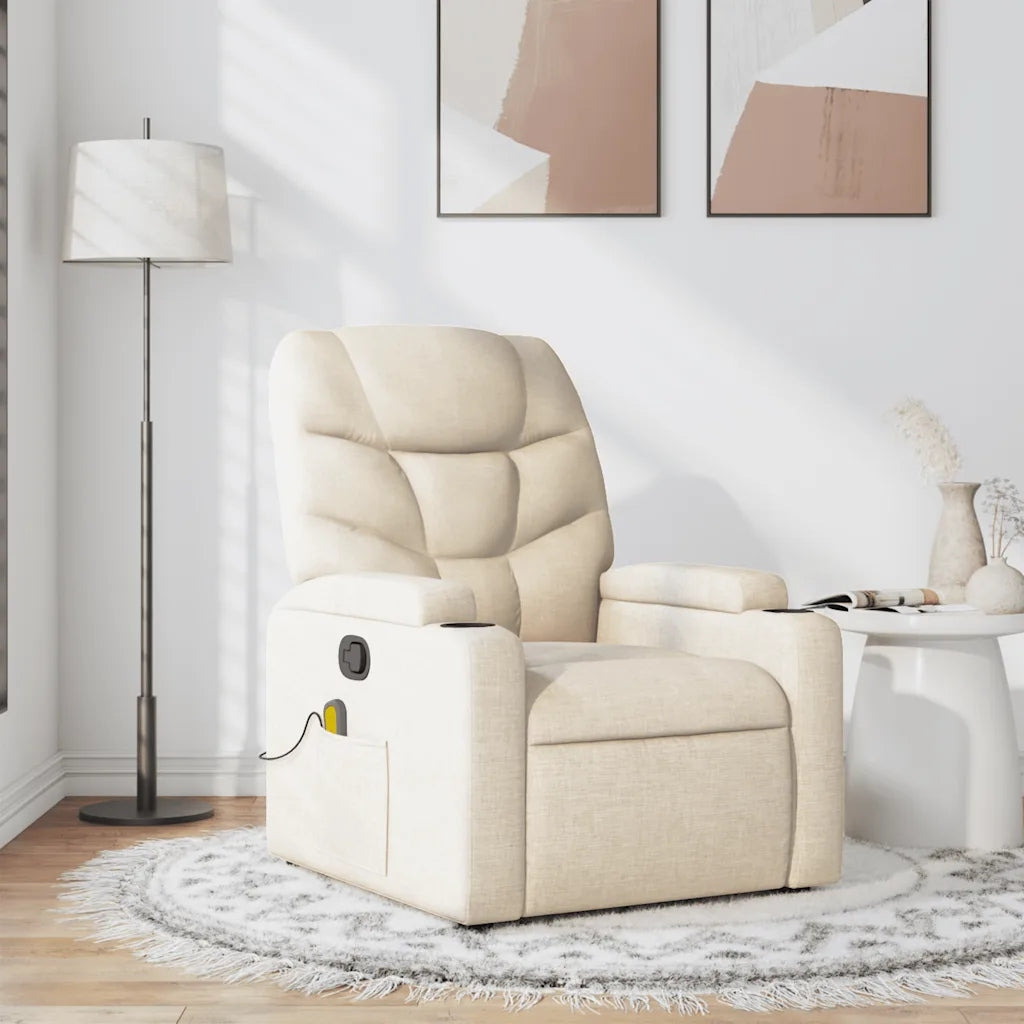 Reclining massage chair, cream, fabric upholstered Brand VidaXL