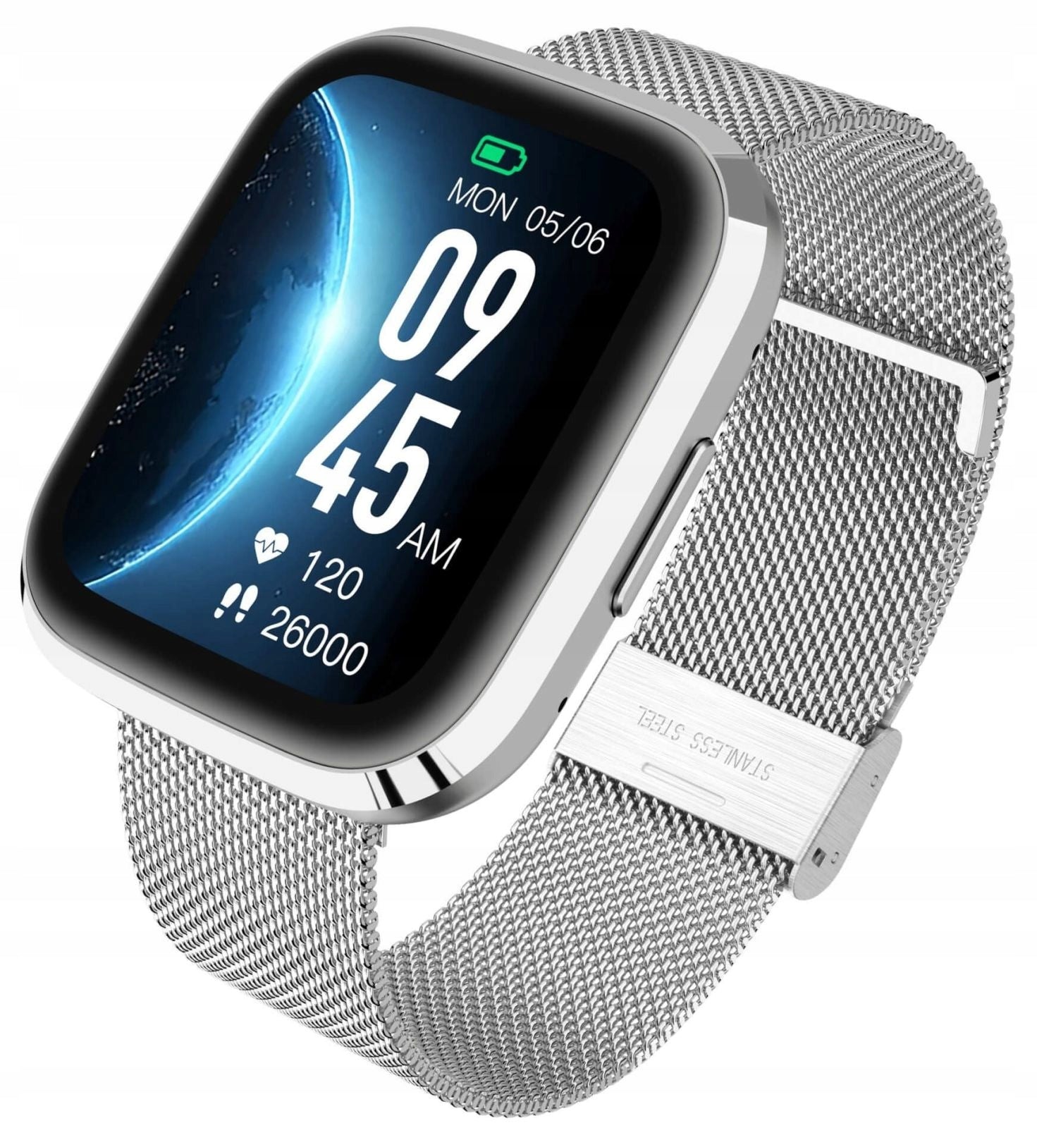 Rectangular Silver Smartwatch on Mesh Bracelet Garett GRC Style Silver Color silver