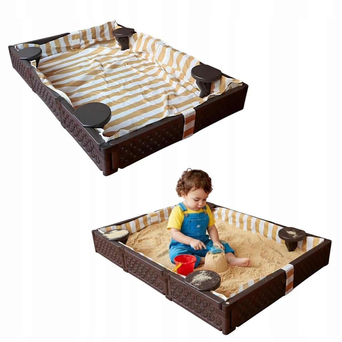Rectangular plastic sandbox for children for garden