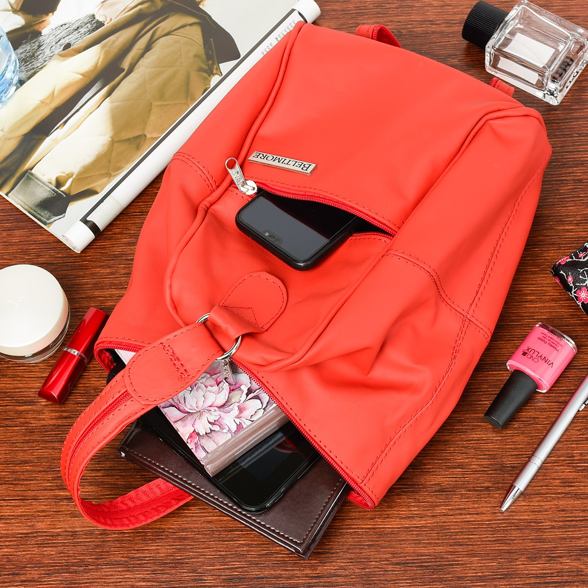 Red Backpack women's leather handbag 2in1 Beltimore 019 Brand Beltimore