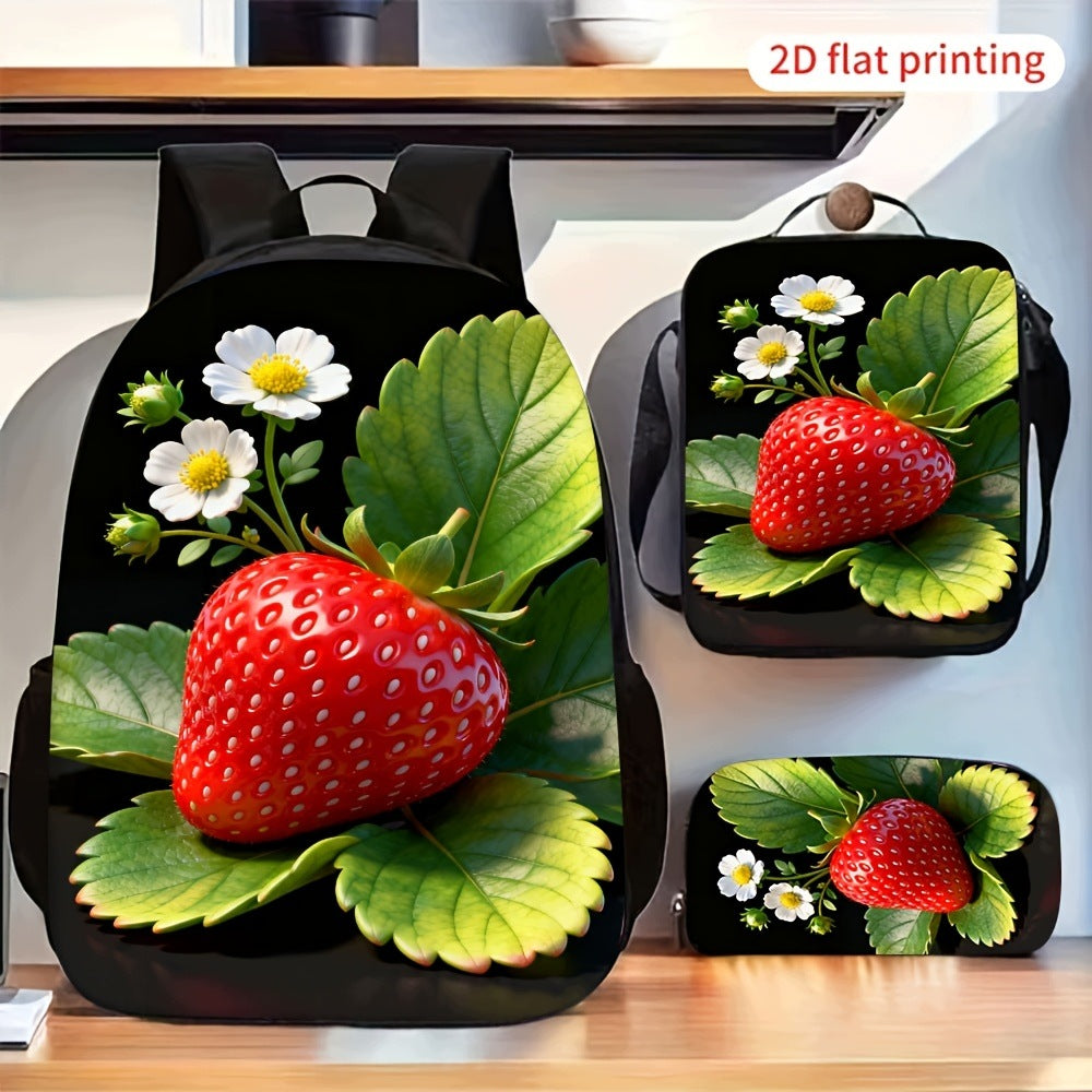 Red Berry White Daisy Pattern Fashion Portable Bag Set for Travel