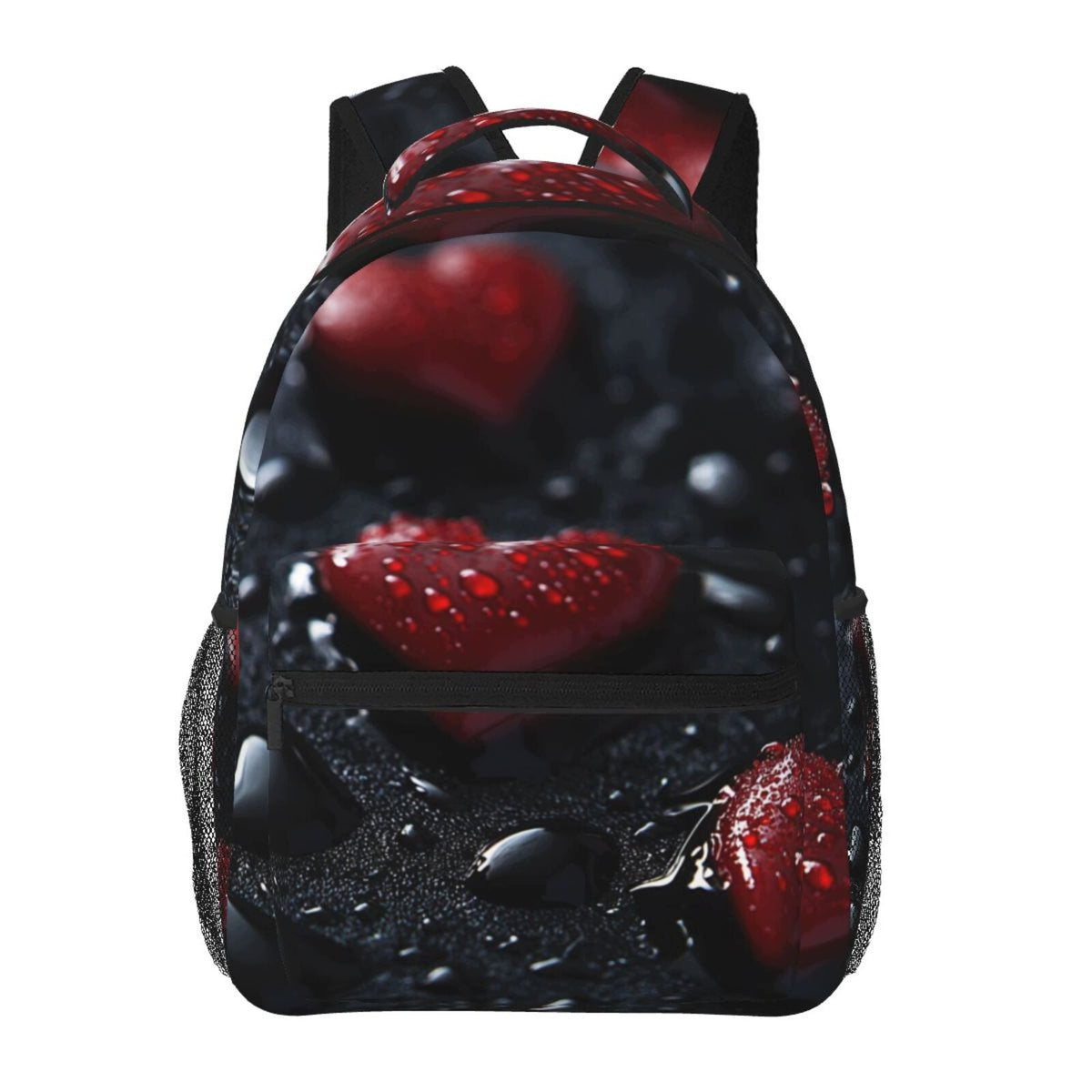 Red Heart Peach Pattern Backpack - Lightweight, Multi-functional for Students