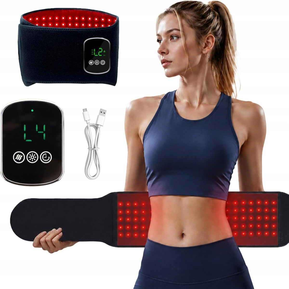 Red Light Therapy Belt for Body with Heat Vibration Timer for Pain Relief