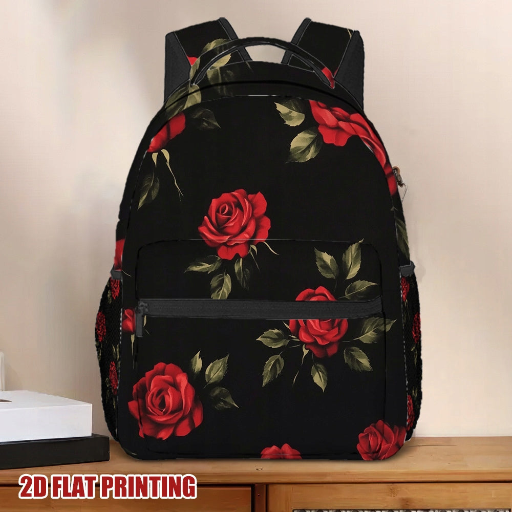 Red Rose Elegance Backpack - Lightweight, for Work & Travel, Adjustable Straps