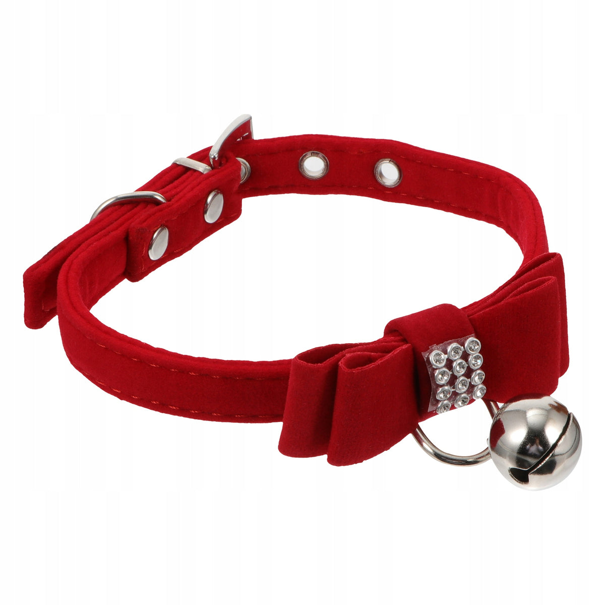 Red Velvet Cat Dog Collar with Bell and Rhinestones for Pets