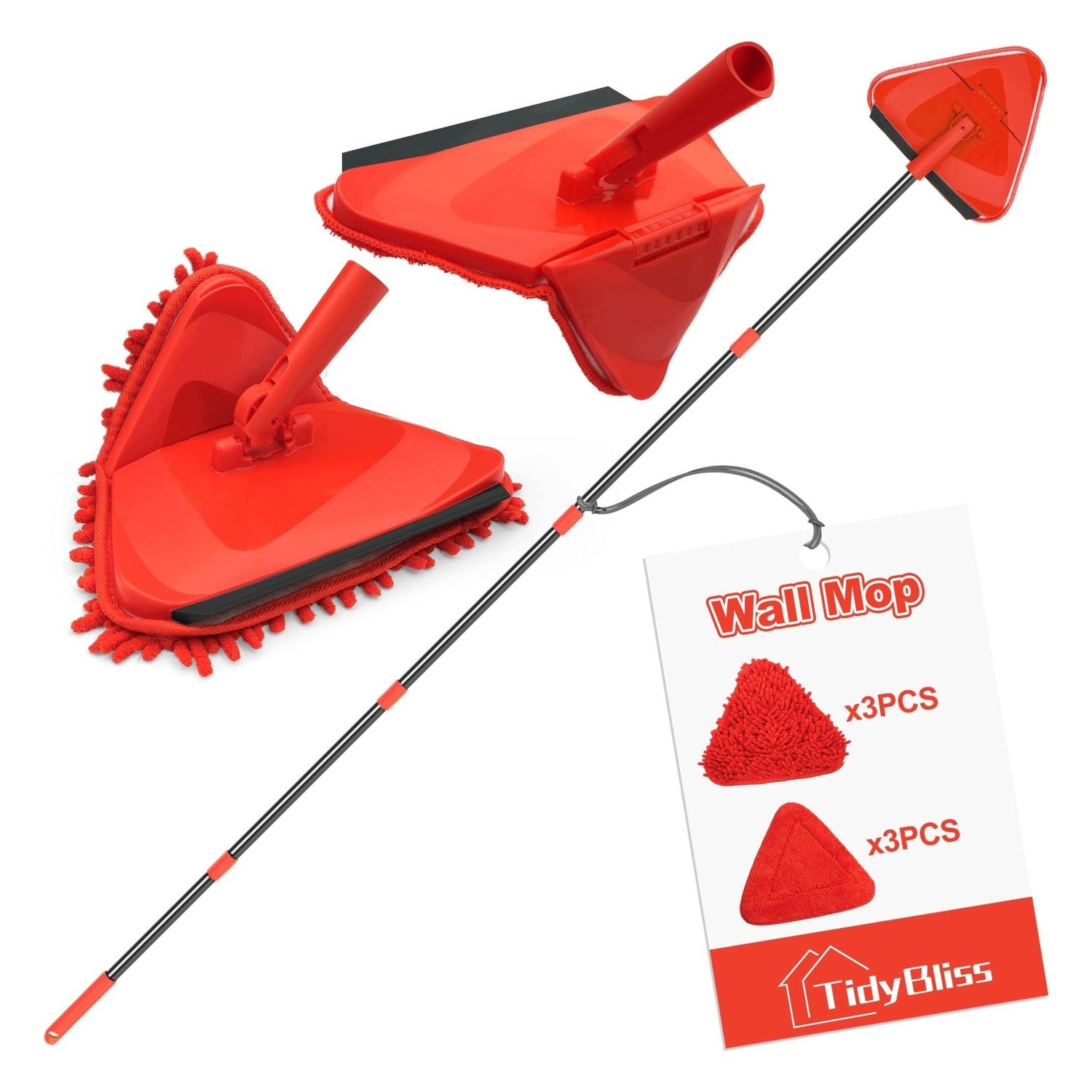 Red Wall Cleaning Mop with Long Handle