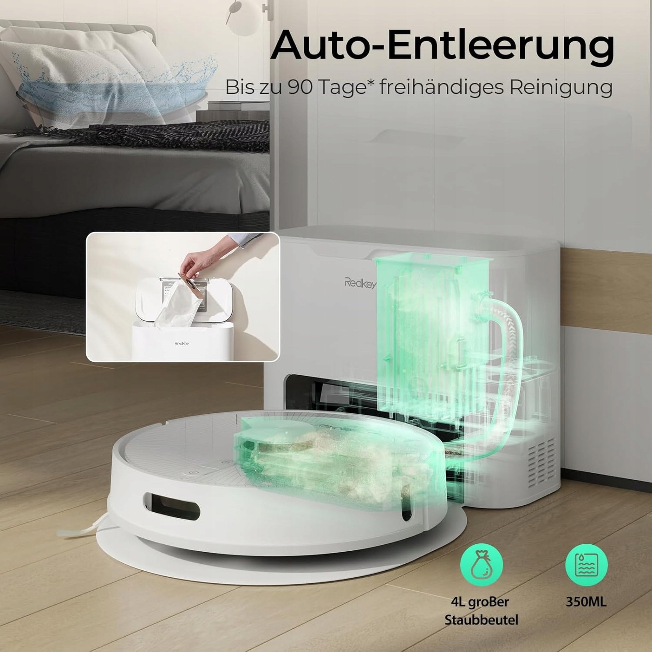 Redkey R10 Robot Vacuum Cleaner Mop 2in1 4000 Pa LDS 4 L Self Emptying For Home Brand Redkey