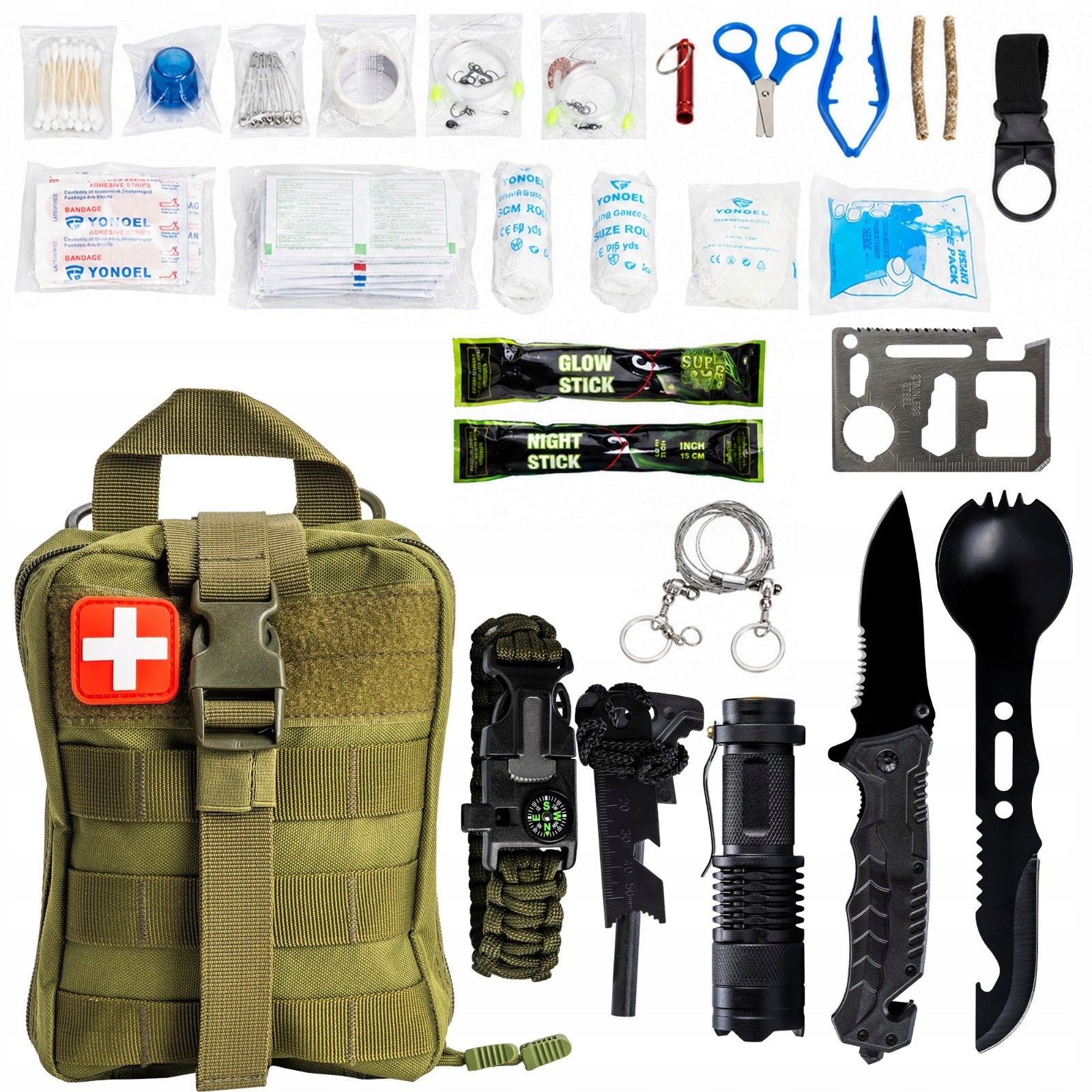Redleaf Survival Kit Max 32 ELEMENTS KNIFE FLASHLIGHT SAW FIRST AID KIT BAG