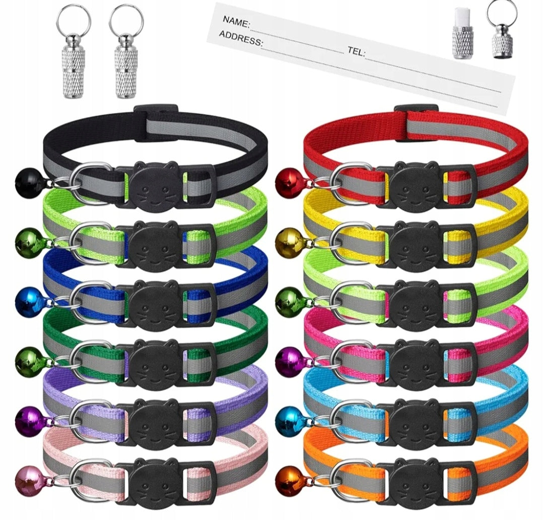 Reflective Cat Collar with Name Bell, Adjustable, 18-30 cm