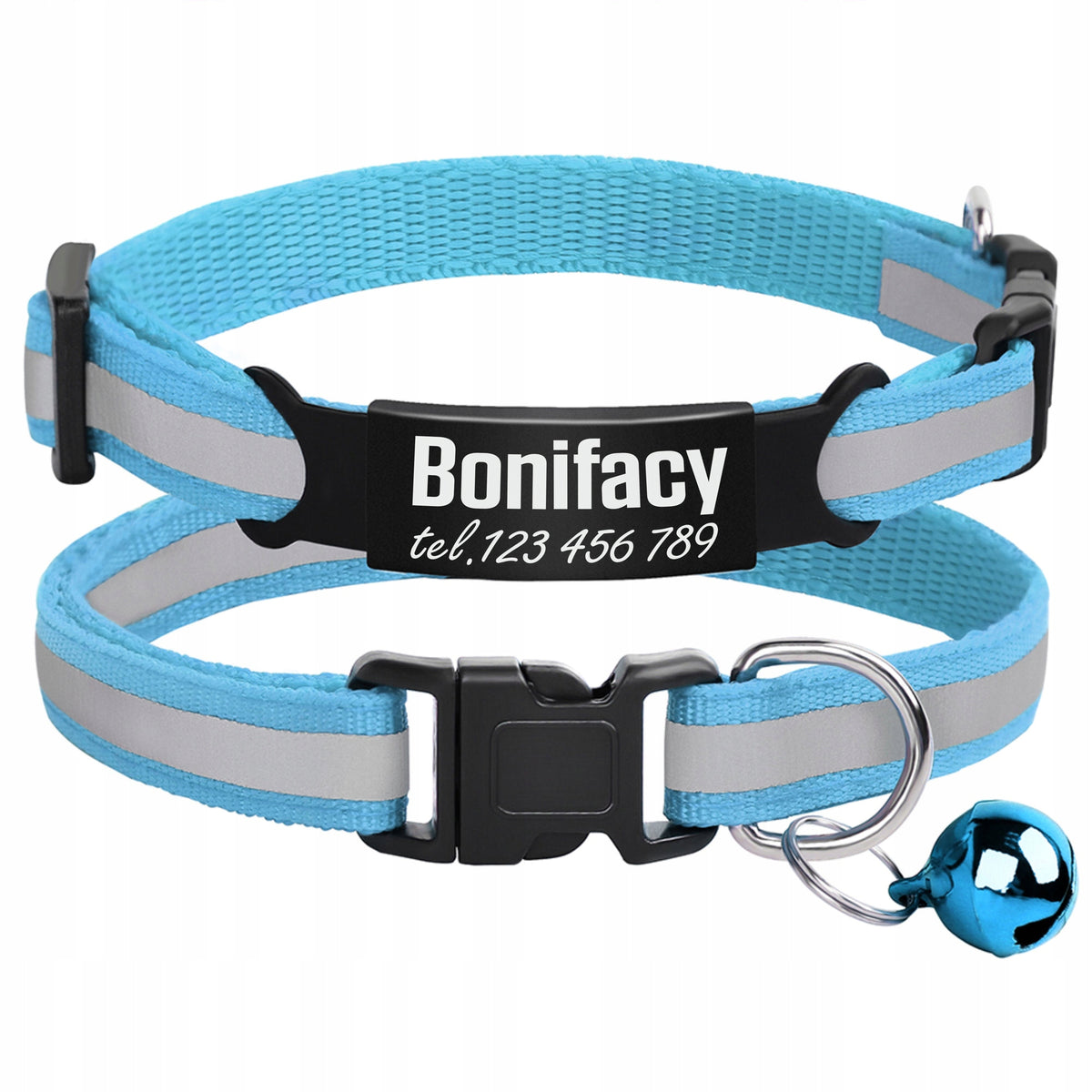 Reflective Dog Collar Dog Bell Engraving Identifier Address Card BLUE Brand no brand