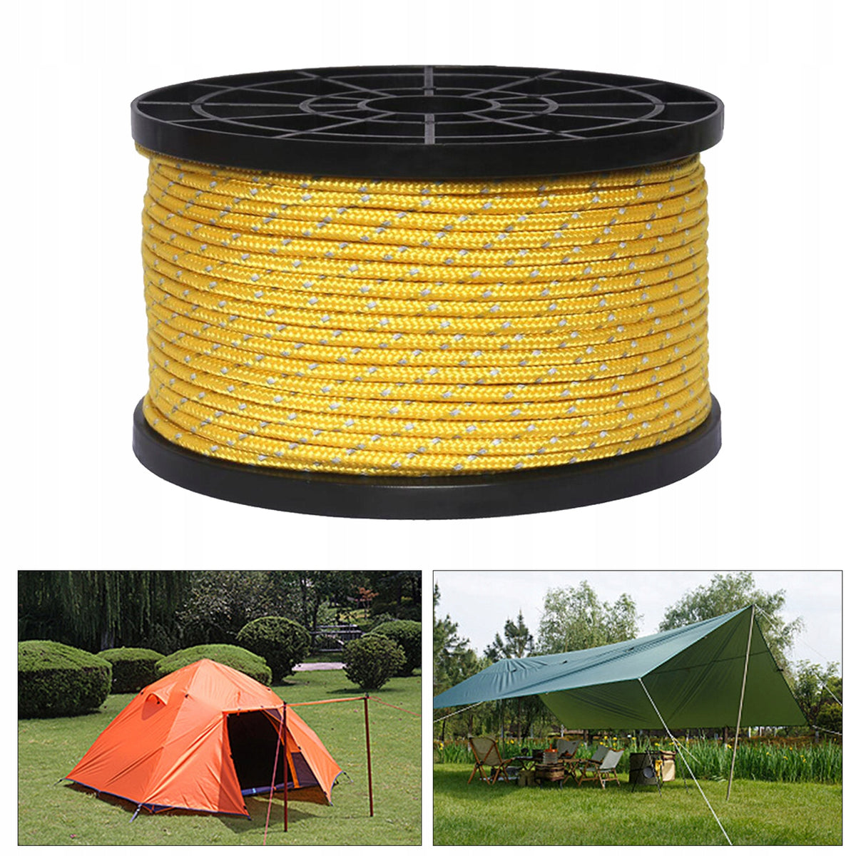 Reflective Guyline 6 Strand Camping Tent Rope Cord Tensioner Sun Yellow