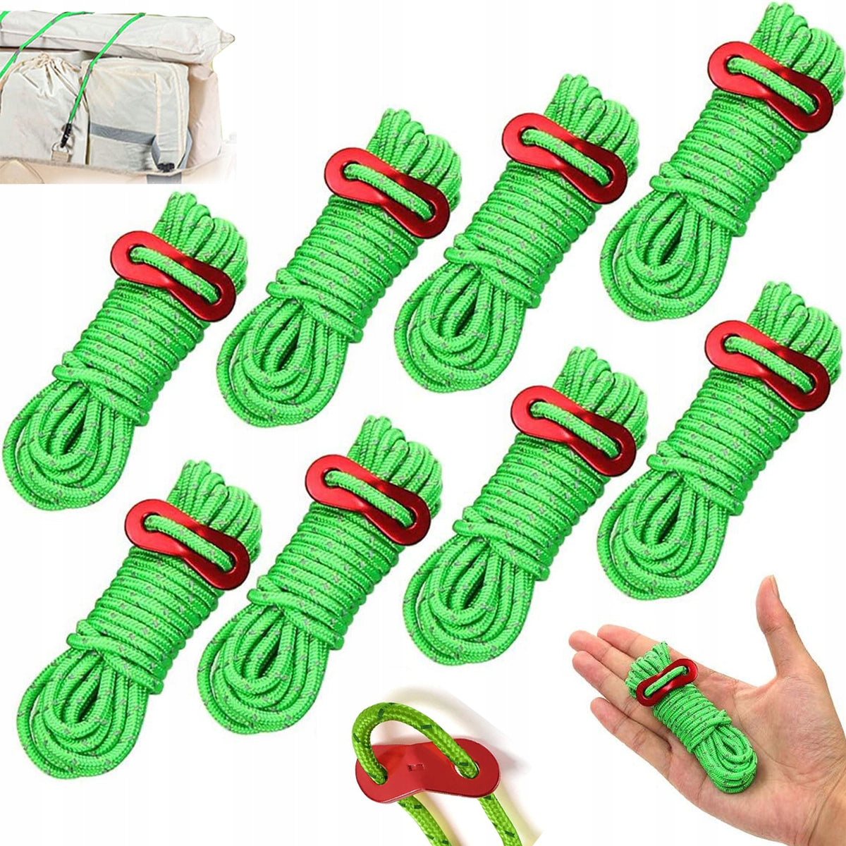 Reflective Tent Tension Ropes With Camping Tensioner Regulator