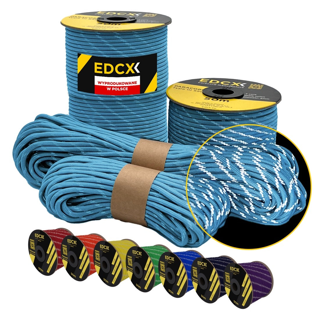 Reflective cable EDCX 4,4 mm Paracord 550 Reflective (Skylight, 100 m)