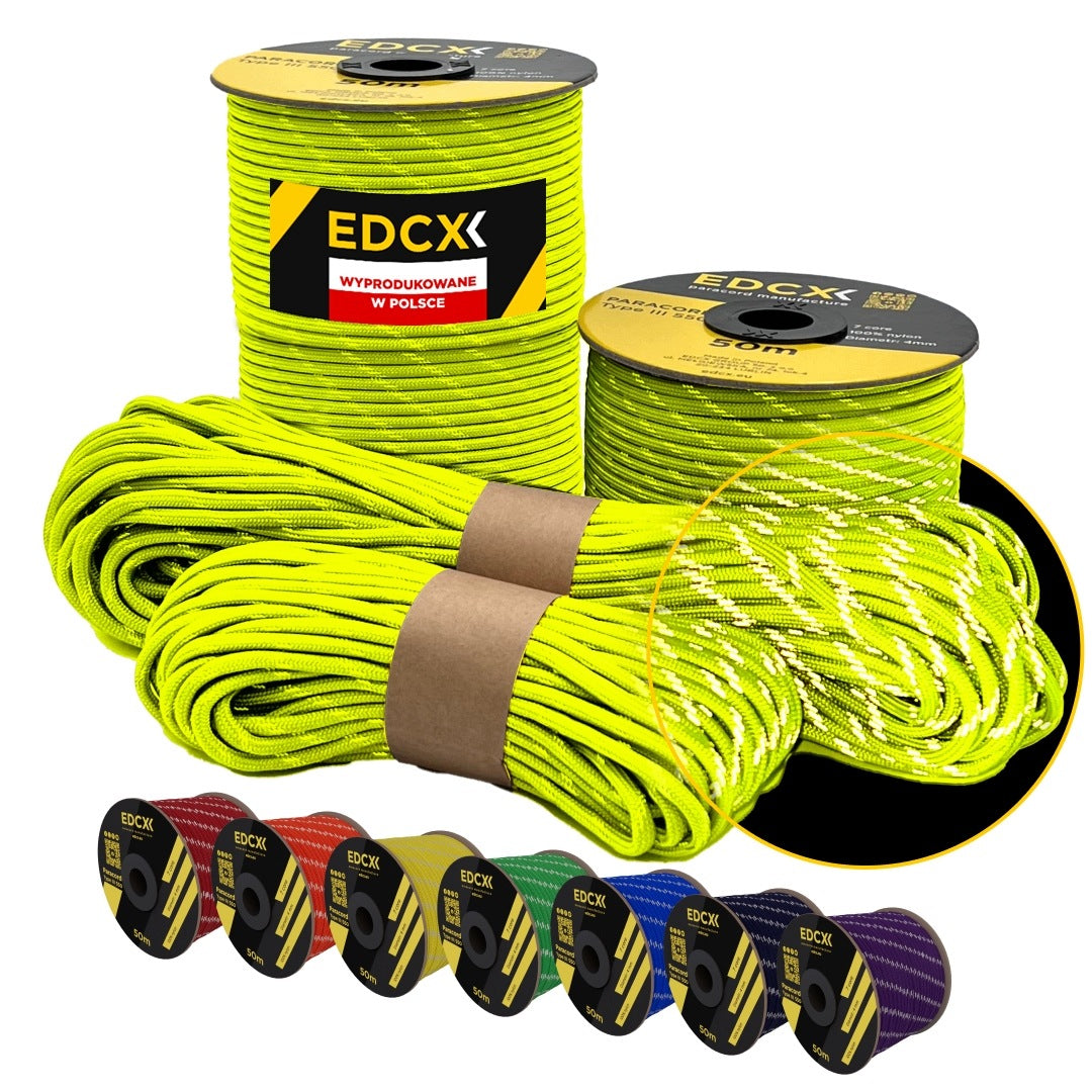 Reflective cable EDCX 4,4 mm Paracord 550 Reflective (Sofit Yellow, 100 m)