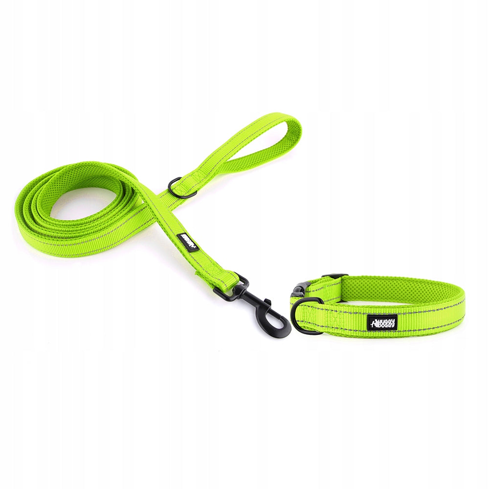 Reflective collar for dog strong material solid HUGGY DOGGY green M Manufacturer code Obroże dla psa HUGGY DOGGY DAILY regulowane