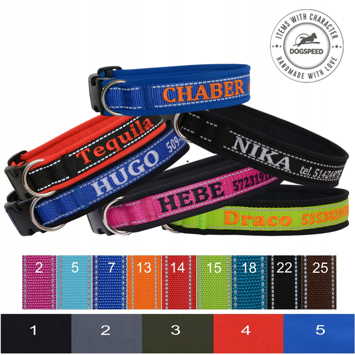 Reflective collar with name, address card. Width 3,8 cm. Range 46-60 cm Manufacturer code N0_Soft_TO50_46-60