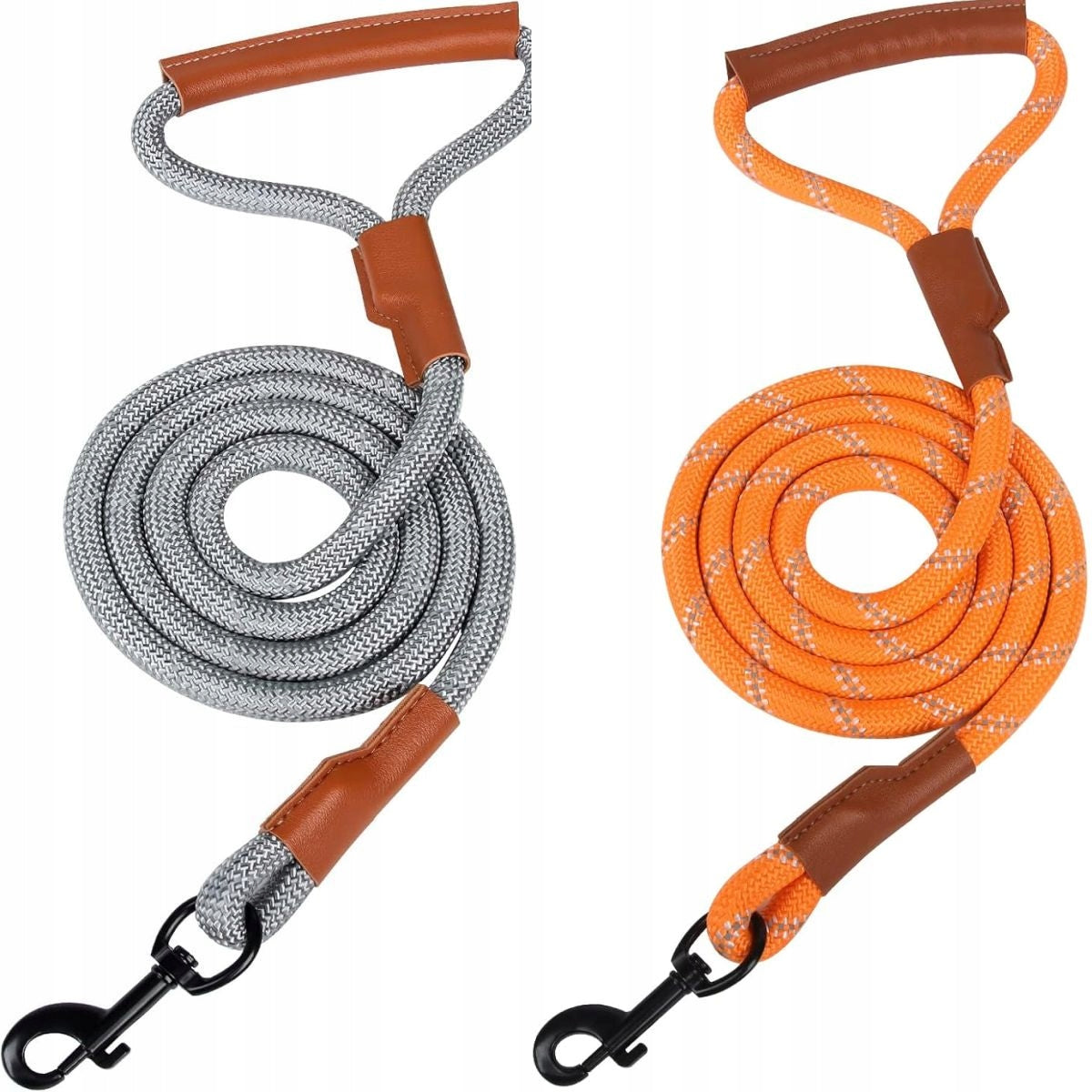 Reflective dog leash with leather handle 150 cm DURABLE