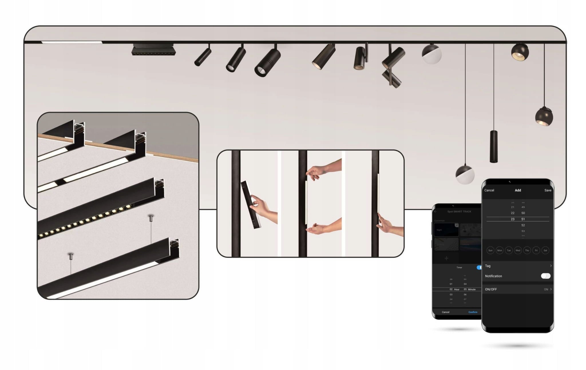 Tuya Zigbee reguliuojamas 12 W linijinis atšvaitas, skirtas SMART TRACK 48 VDC magnetiniams autobusams