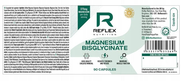Reflex Magnesium Diglycinate 375mg Fatigue Contractions Muscle Pain Magnesium 90caps Expiration date not specified