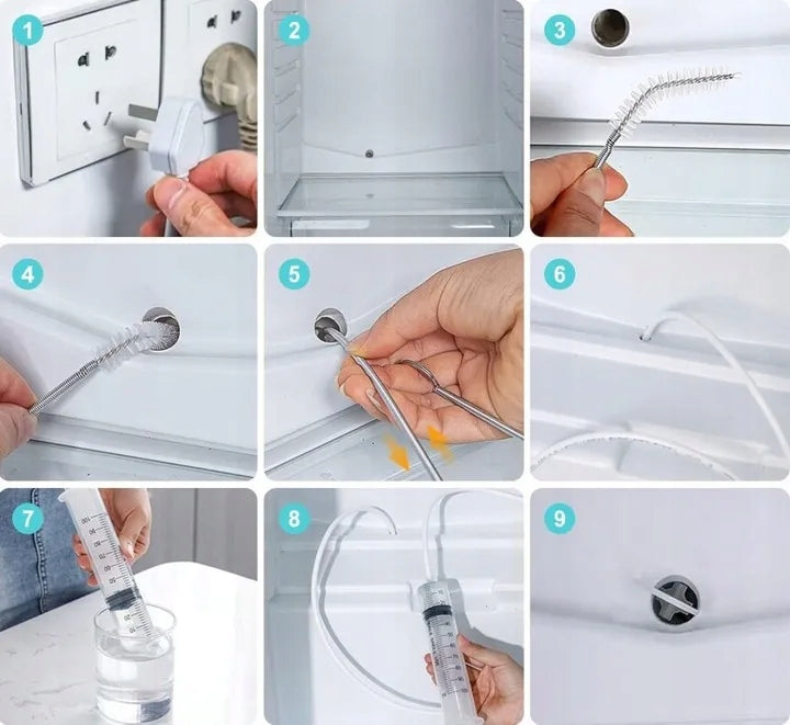 Refrigerator Drain Cleaning Kit Syringe Clearer Hose 5in1 Manufacturer code Wycior szczotka do czyszczenia lodówki
