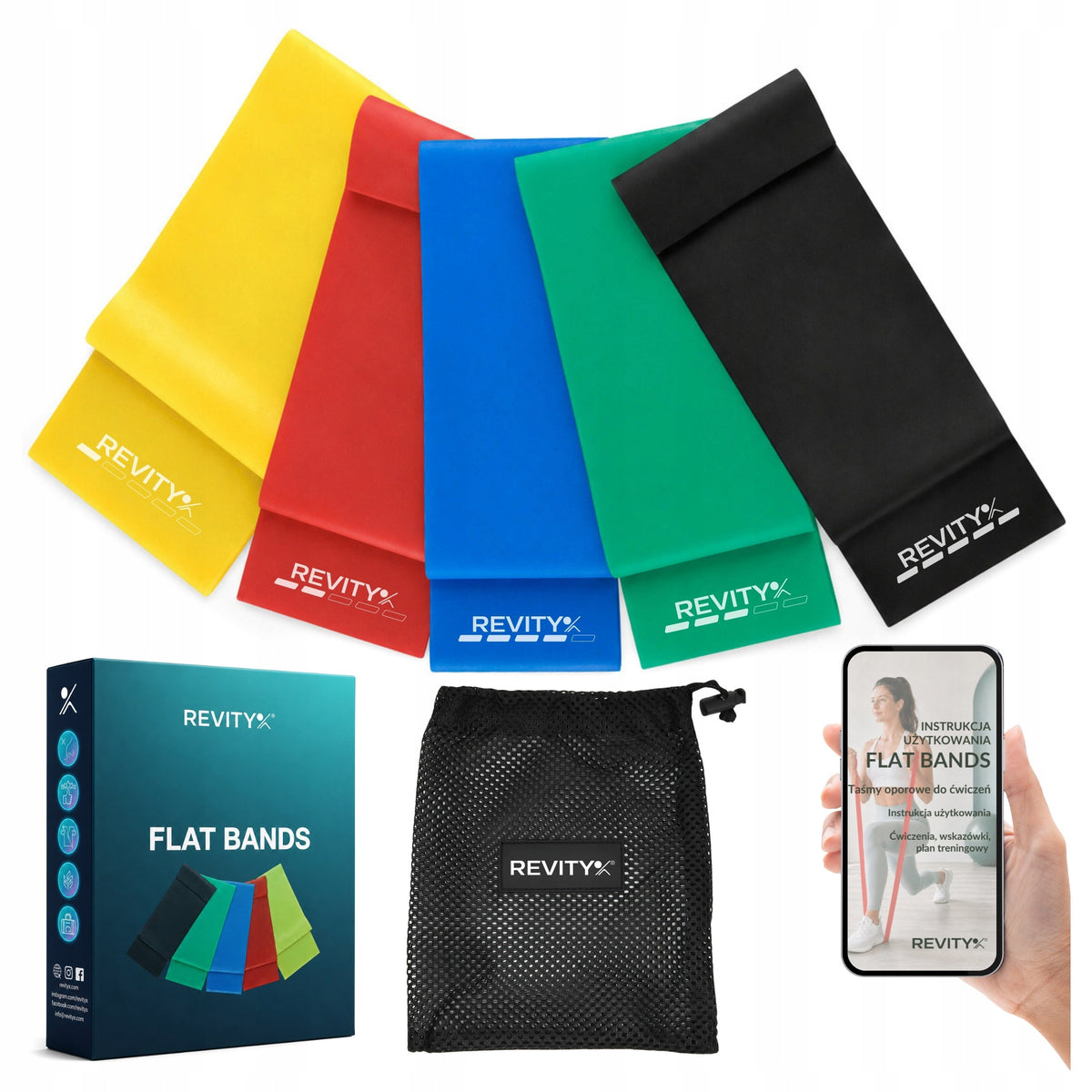 Rehabilitation Exercise Rubbers Resistance Bands Set Rubber FLAT BAND + Exercises