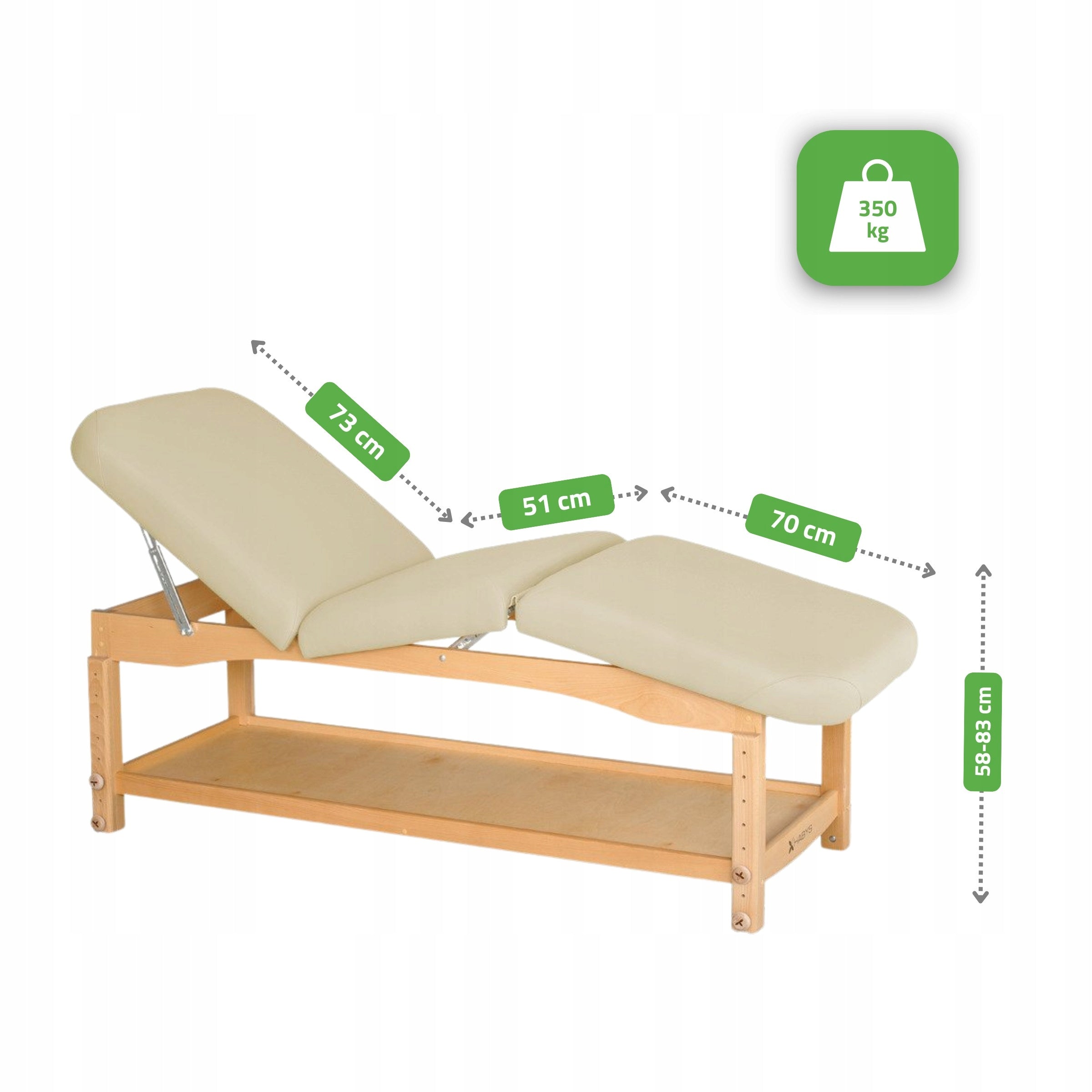 Rehabilitation Massage Couch Wooden Nova 3 Segments With Shelf Adjustment Color gray