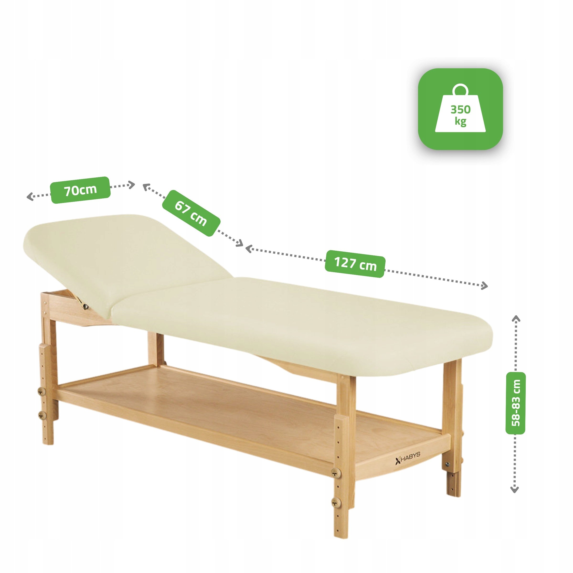 Rehabilitation Massage Couch Wooden Nova 70 Cm With Shelf Adjustable Ecru Color brown