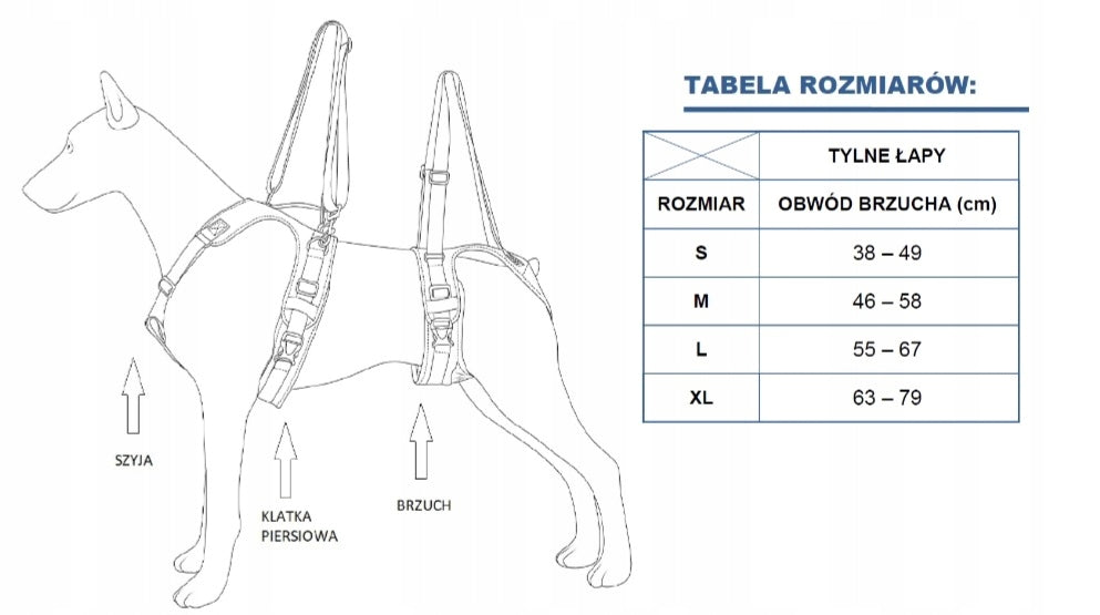 Rehabilitation harness for hind legs, for shepherd, golden, paresis XL Type harness with handle
