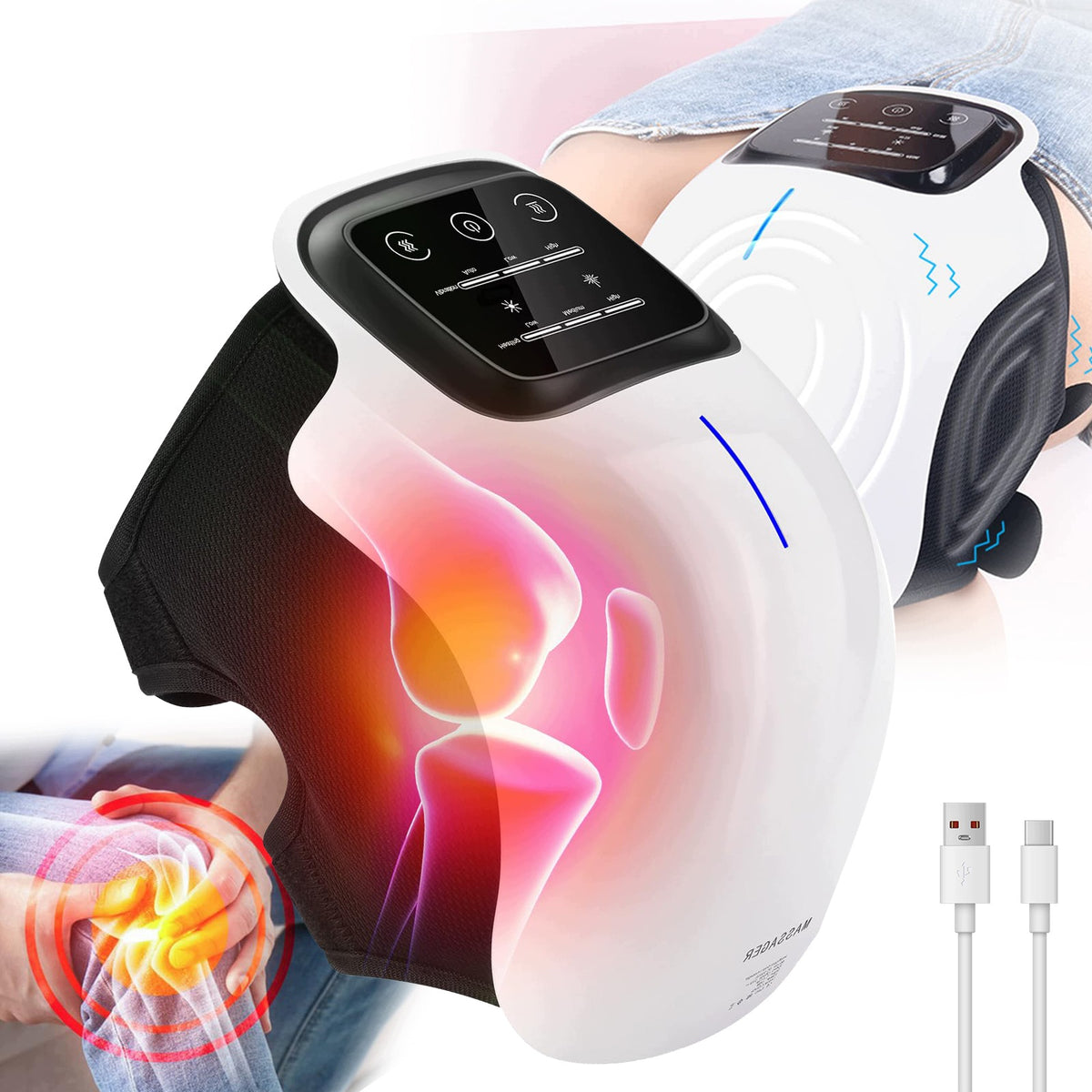 Rehabilitation massager ORTHOSIS ELBOW KNEE LASER VIBRATION currents heating